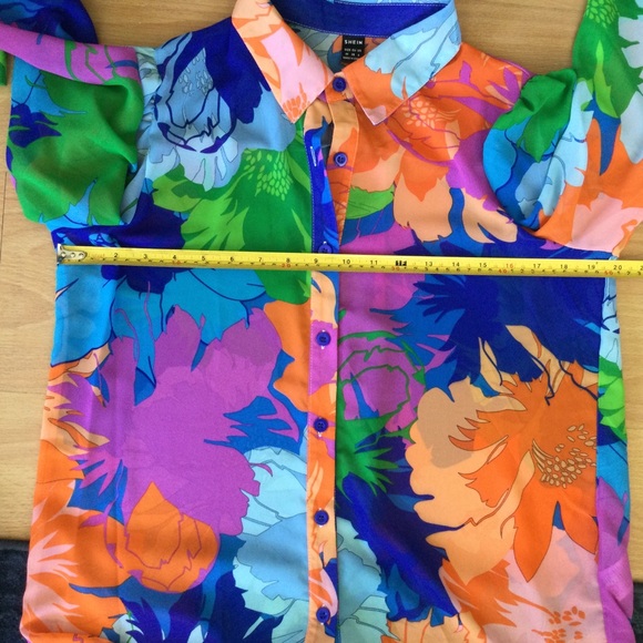 Shein Colorful Artsy Oversize Button Up Blouse Boho Chiffon Sheer Disco - Picture 5 of 13